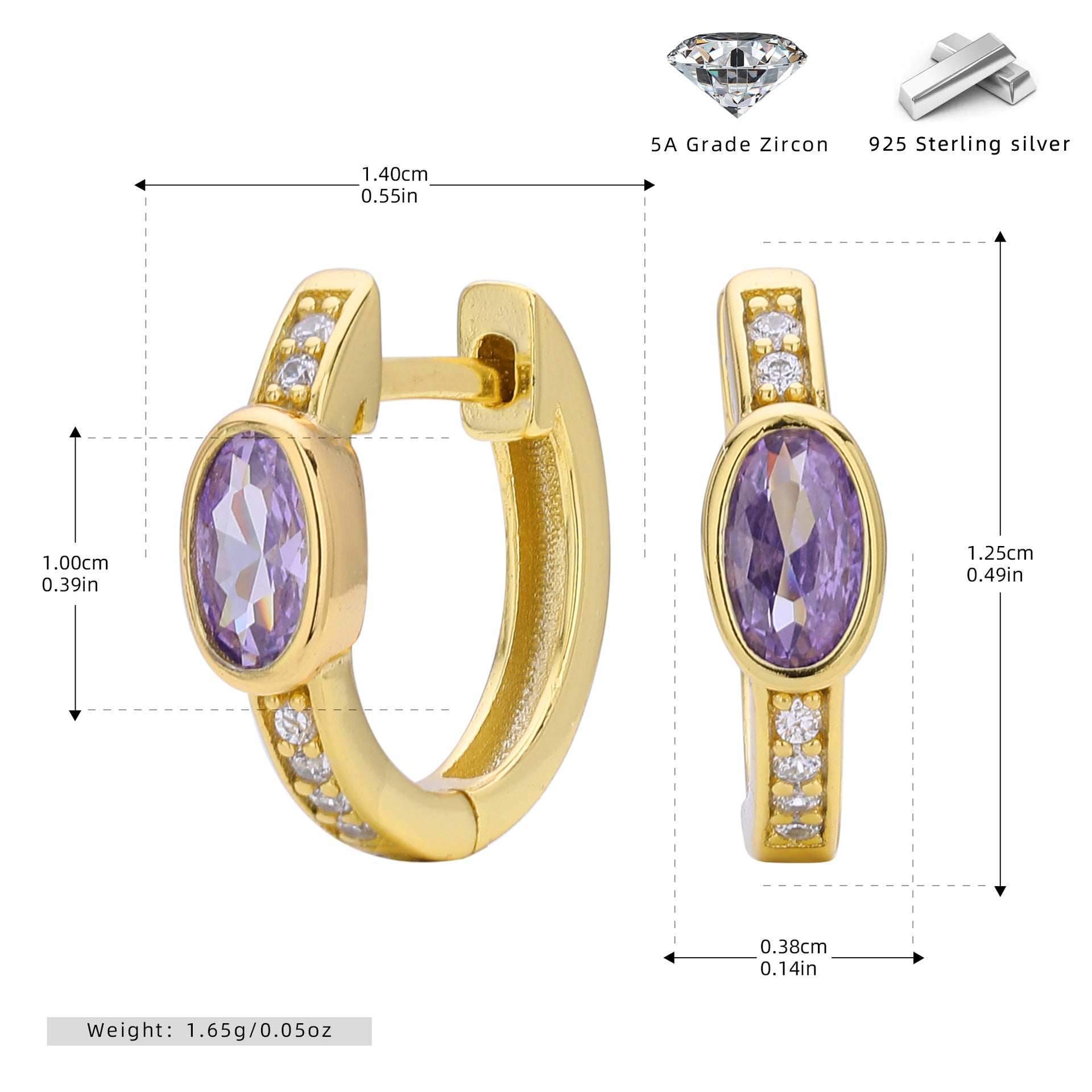 Damen Ohrhänger mit auffälligem ovalem Zirkon und goldfarbener 925er Sterling Silberfassung Shop Nory
