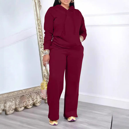 Damen nan Relax-Loungewear-Set mit weitem Highwaist-Palazzo-Jogger, Kapuzenpullover mit Kängurutasche und seitlichem Saumschlitz Shop Nory