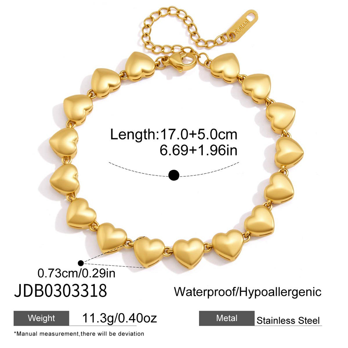 Damen Armband mit herzförmigen Anhängern aus hypoallergenem Edelstahl Shop Nory