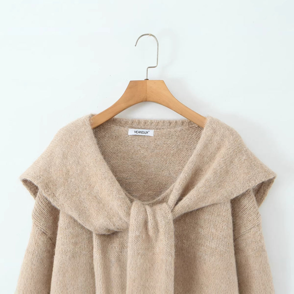 Damen Oversize Strickpullover mit integriertem Schal und weitem Schulterkragen Shop Nory