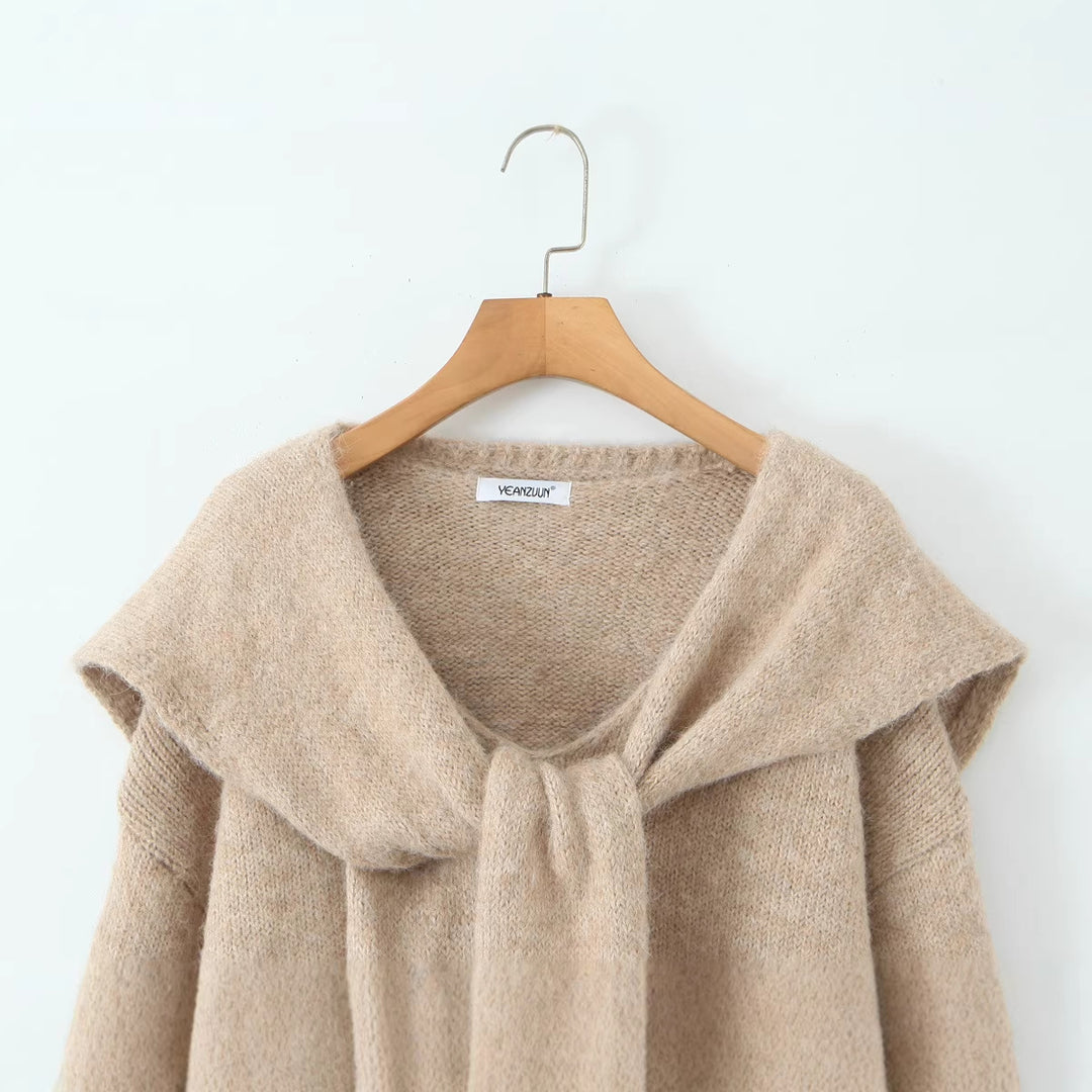 Damen Oversize Strickpullover mit integriertem Schal und weitem Schulterkragen Shop Nory