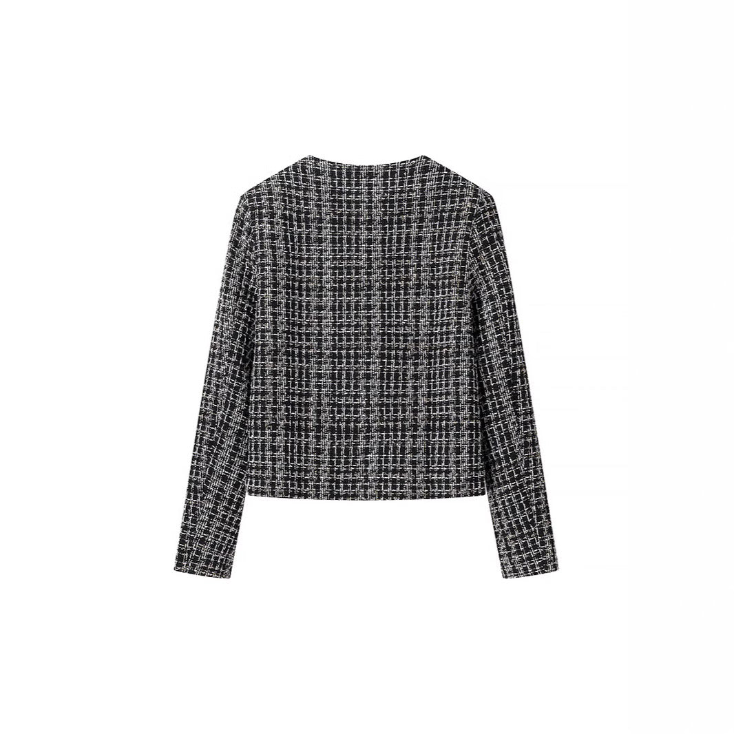 Damen Bouclé-Tweed-Jacke mit Zierknöpfen und kastiger Cropped-Silhouette Shop Nory