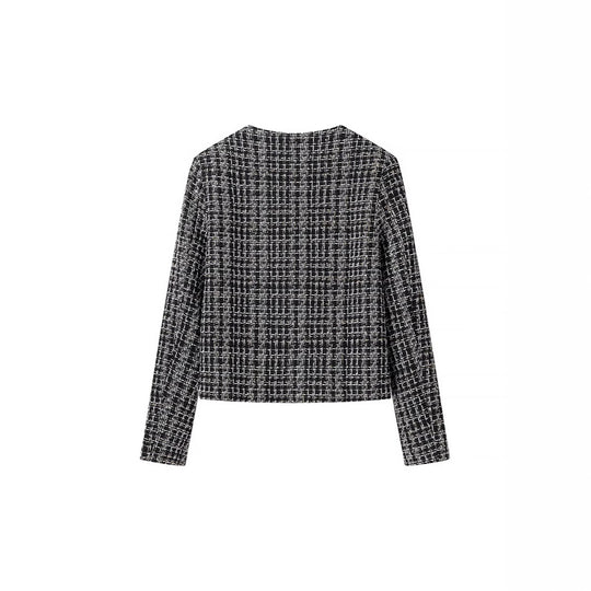 Damen Bouclé-Tweed-Jacke mit Zierknöpfen und kastiger Cropped-Silhouette Shop Nory