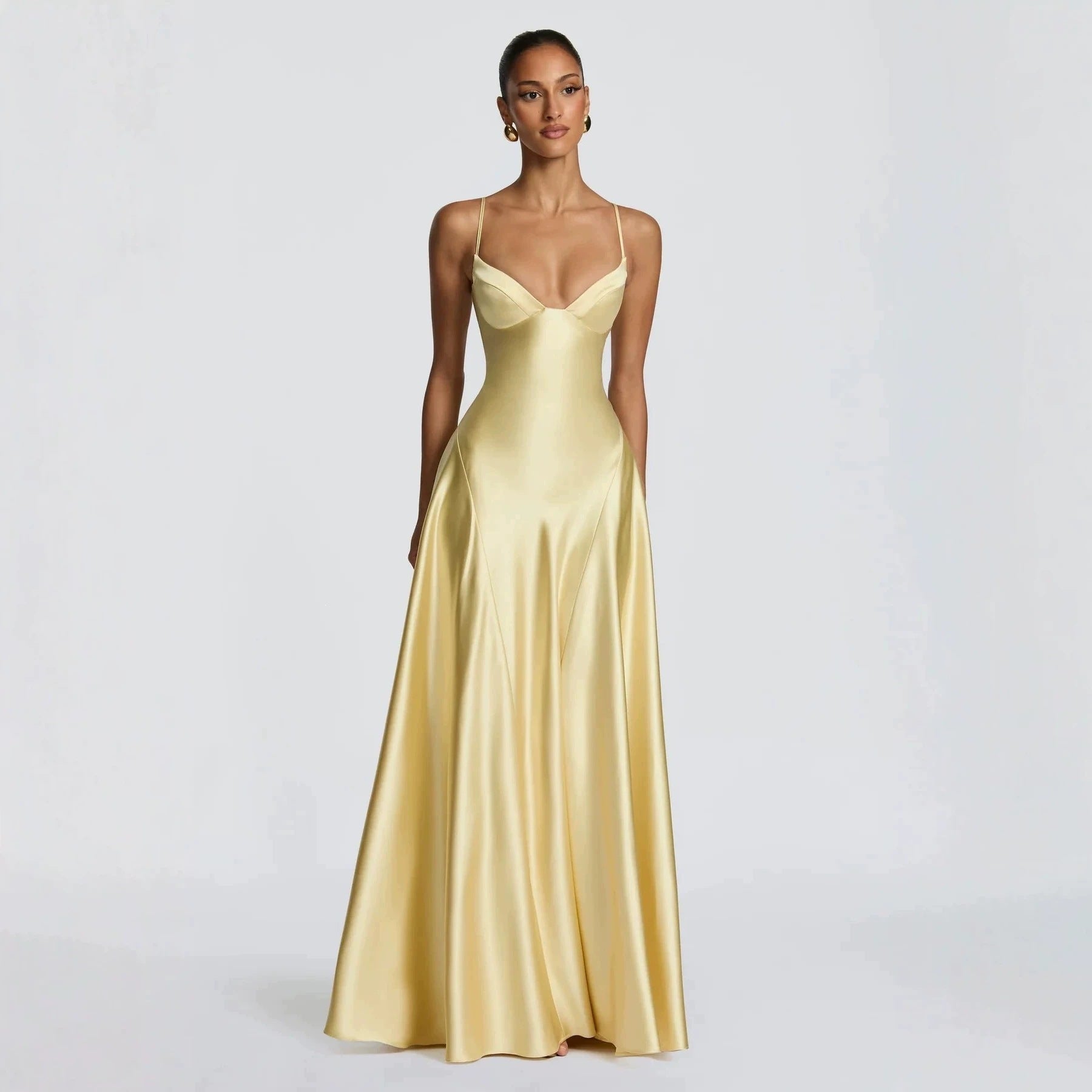 Damen elegantes Satin-Maxikleid mit raffinierten Spaghettiträgern