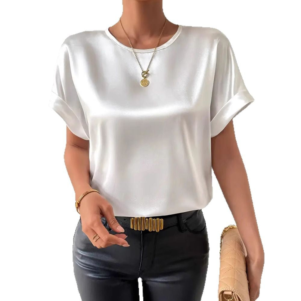 Damen Satin T-Shirt mit umgeschlagenen Ärmeln