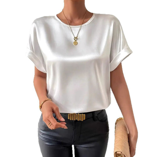 Damen Satin T-Shirt mit umgeschlagenen Ärmeln