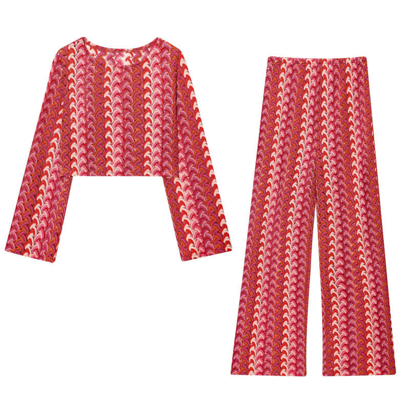 Damen weite Palazzohose mit auffälligem Wellenmuster und elastischem Bund Shopnory