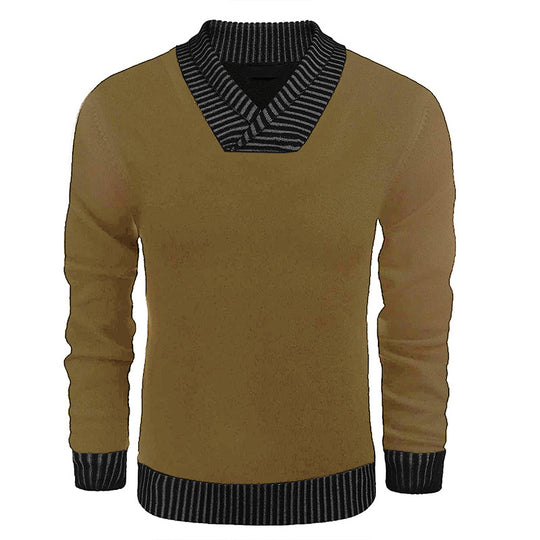 Herren Feinstrick-Pullover mit V-Ausschnitt und kontrastierendem Rippkragen Shop Nory