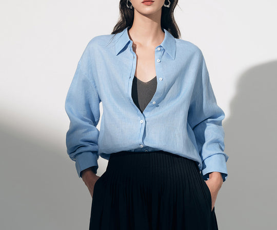 Damen Modische Leinenbluse mit langen Ärmeln Shop Nory