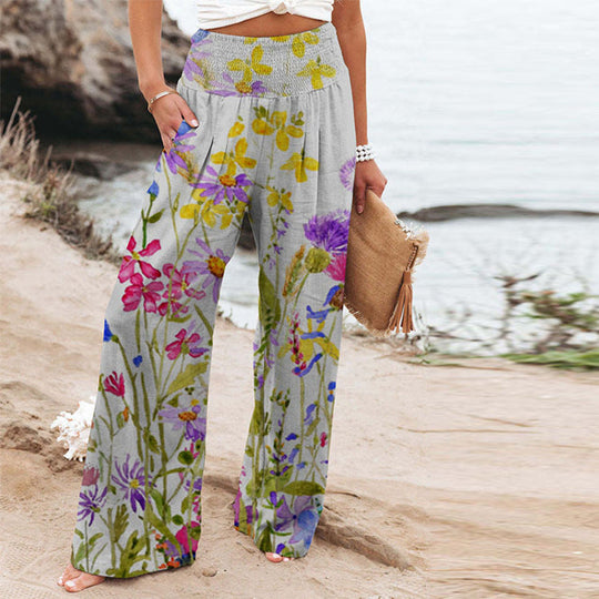 Damen Palazzo-Hose mit floralem Motiv und elastischem Bund