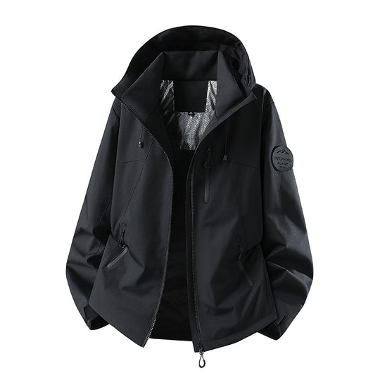 Herren Wasserabweisende Softshelljacke mit Kapuze und Reißverschlusstaschen Shop Nory