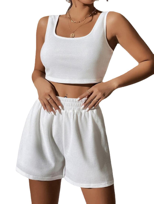 Damen modisches Crop-Top und Shorts Set mit elastischem Bund Shopnory