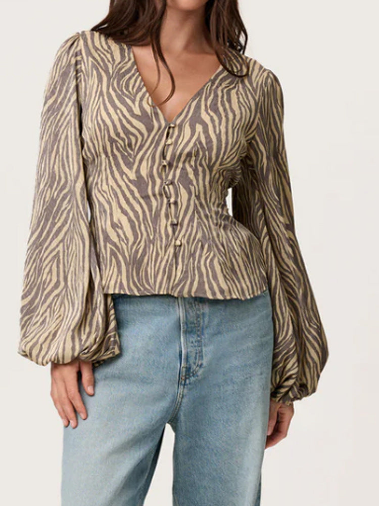 Damen Jacquard-Spitzenbluse mit tailliertem Schößchen und Ballonärmeln Shop Nory