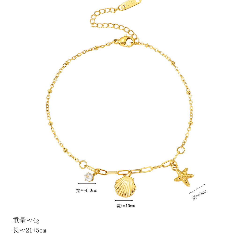 Damen Fußkette mit verspielten Muschel- und Stern-Anhängern Shop Nory