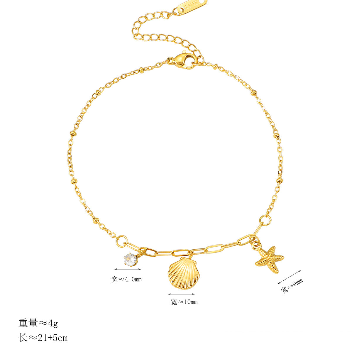 Damen Fußkette mit verspielten Muschel- und Stern-Anhängern Shop Nory