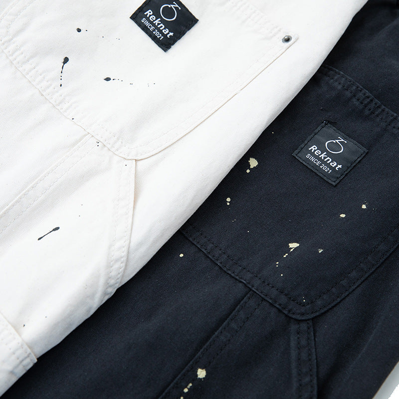 Unisex Weite Canvas-Hose mit elastischem Bund, Tunnelzug und Paint‑Splatter‑Details Shop Nory
