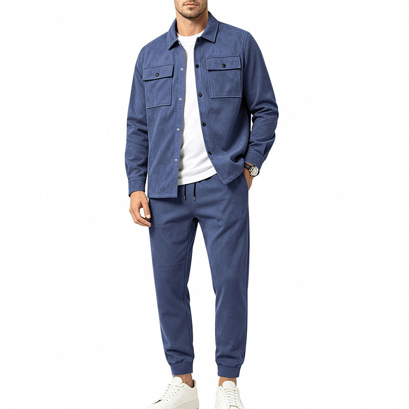 Herren Modernes Overshirt- und Jogginghosen-Set aus Mikrofleece mit Brustklappen Shop Nory