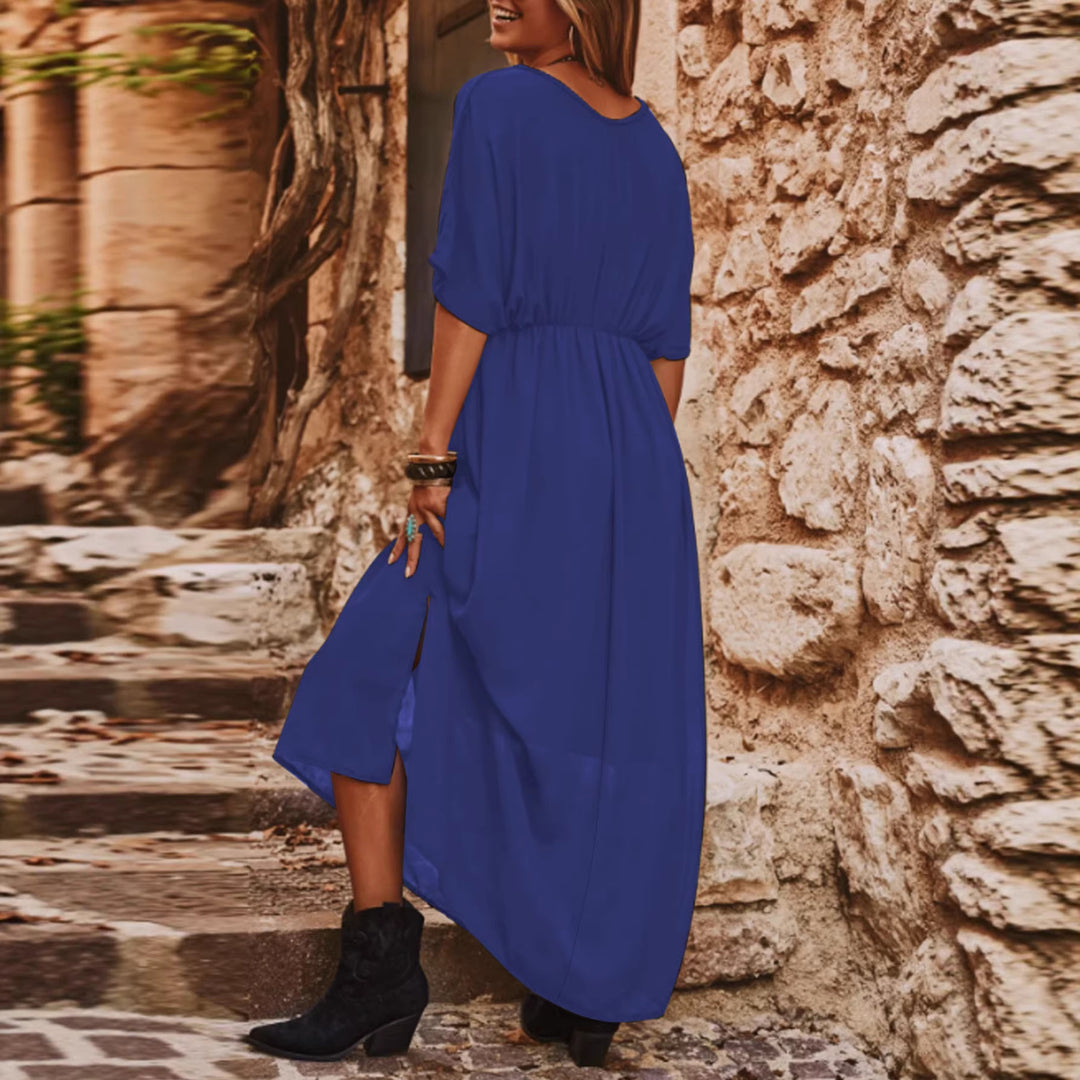 Damen Fließendes Maxikleid mit V-Ausschnitt, elastischem Taillenband und hohem Beinschlitz Shop Nory