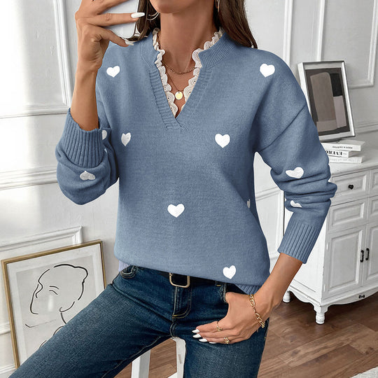 Damen Verspielter Strickpullover mit Herzmuster Shop Nory