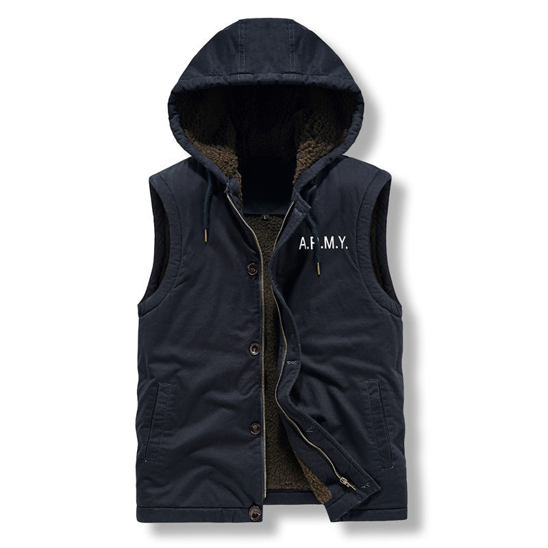 Herren Ärmellose Canvas‑Weste mit Teddyfleece‑Futter, Kapuze und Zweiwege‑Reißverschluss Shop Nory