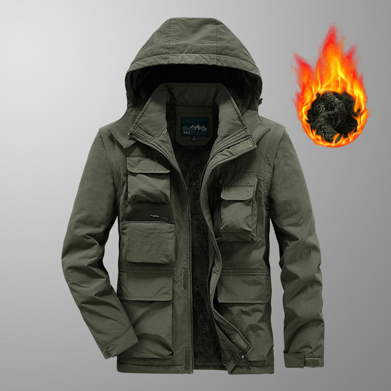Herren Wärmender Multifunktions-Parka mit Teddyfleece-Innenfutter, Kapuze und Utility-Taschen Shop Nory