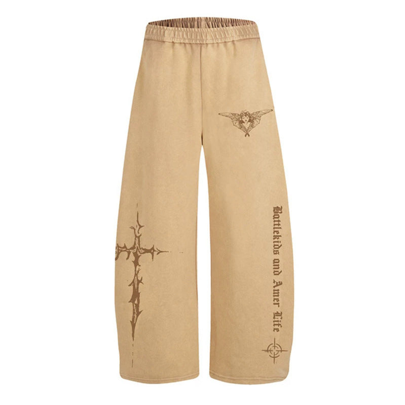Damen Weite Lounge-Hose im Palazzo-Stil mit Elastikbund und Gothic-Print Shop Nory
