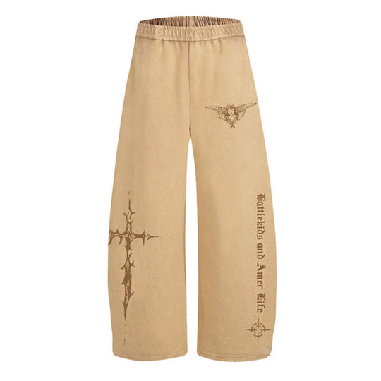 Damen Weite Lounge-Hose im Palazzo-Stil mit Elastikbund und Gothic-Print Shop Nory
