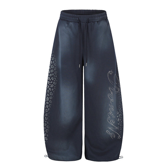 Damen Weite Palazzo-Sweathose mit Komfortbund, Kordelzug und Leo-Seitenprint Shop Nory