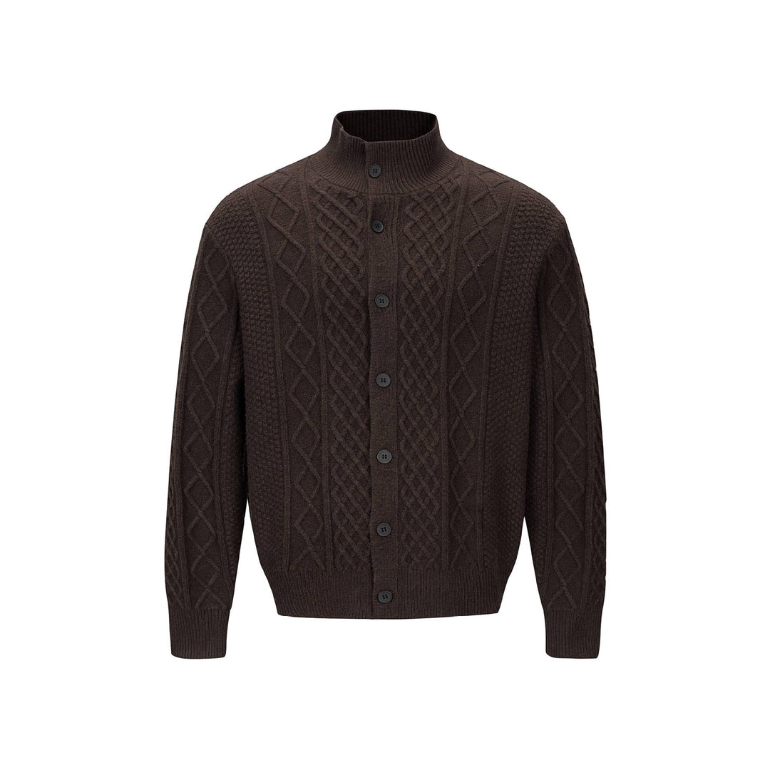 Herren Strickcardigan mit Zopfmuster, Stehkragen und knöpfbarer Front Shop Nory
