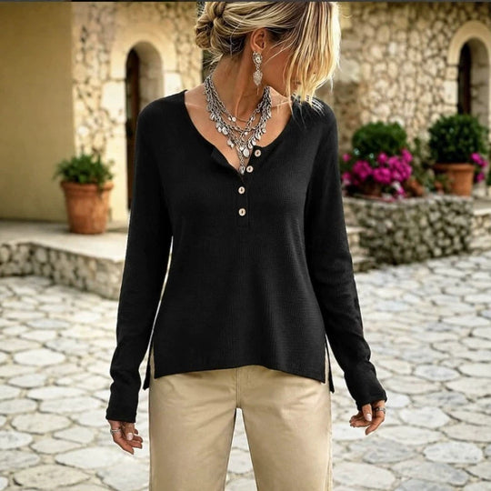 Damen Schickes Langarmshirt mit Knopfleiste Shop Nory