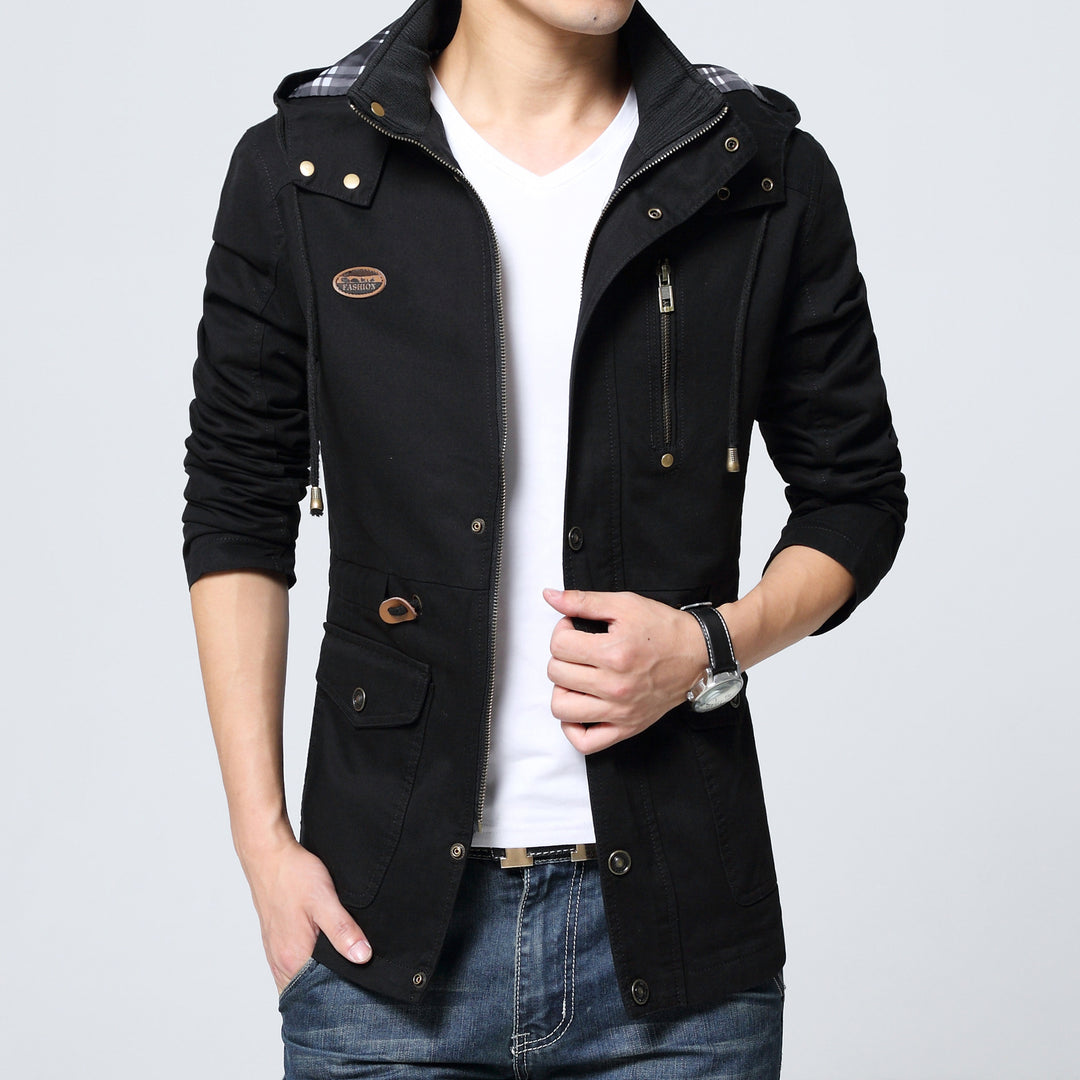 Herren Urbaner Baumwoll-Parka mit Tunnelzug, Brustreißverschluss und geripptem Innenkragen Shop Nory