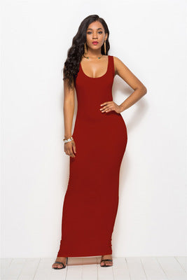 Damen Elegantes, figurbetontes Maxikleid mit tiefem Rundhalsausschnitt