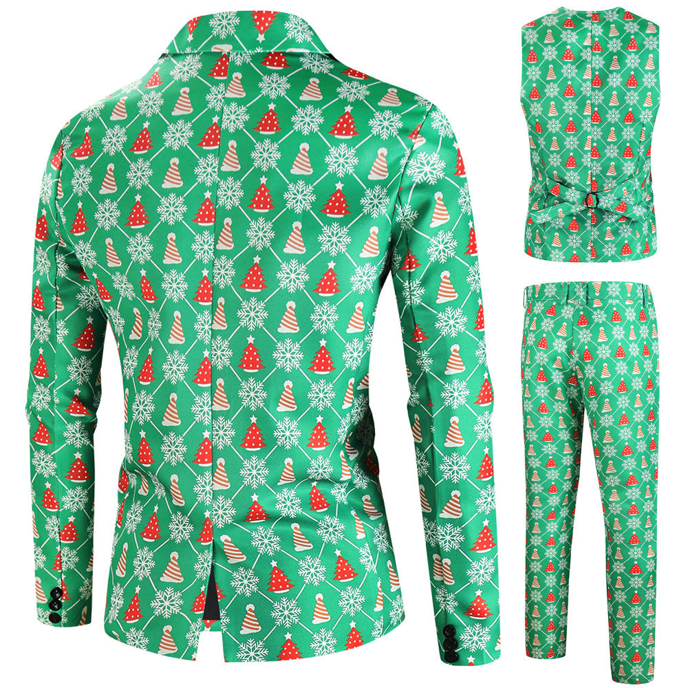 Herren Dreiteiliges Festliches Anzugset mit Weihnachtsprint und tailliertem Sakko Shop Nory