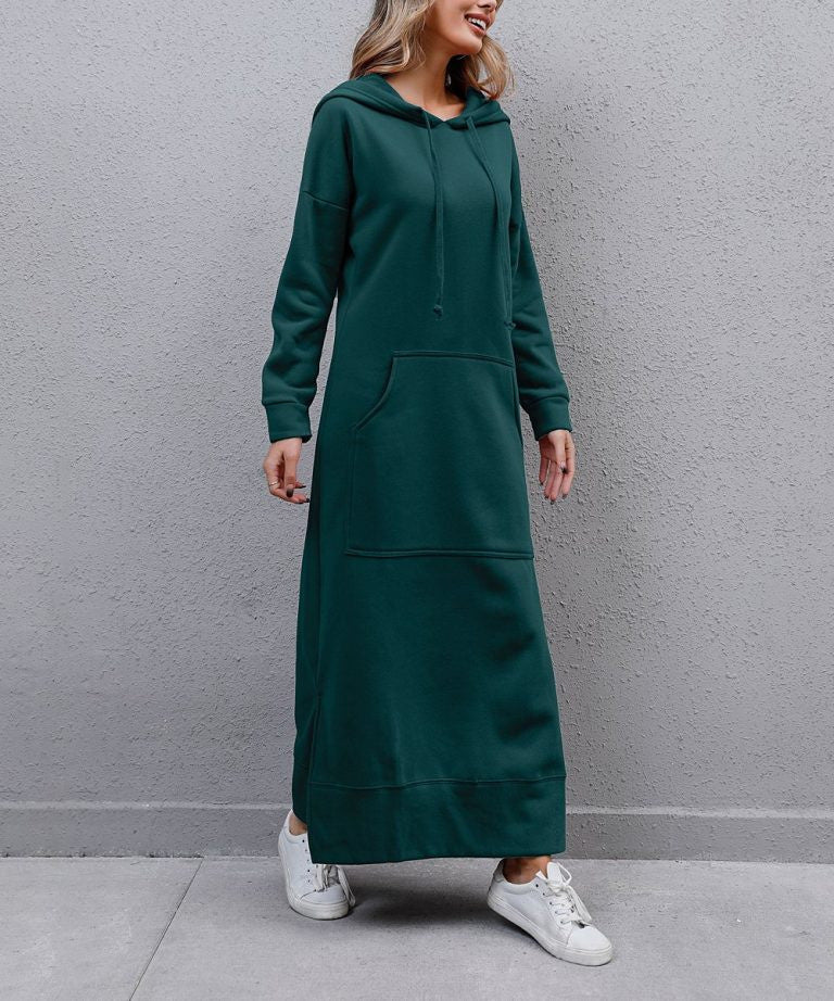 Damen nan langes Kapuzen-Sweatkleid mit Kängurutasche, Seitenschlitzen und lockerer Oversize-Passform Shop Nory