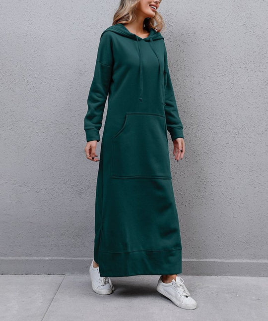 Damen nan langes Kapuzen-Sweatkleid mit Kängurutasche, Seitenschlitzen und lockerer Oversize-Passform Shop Nory