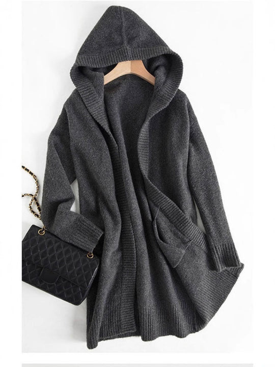 Damen Oversize Kapuzencardigan im Kaschmir‑Look mit offenem Fall und breiter Rippe Shop Nory