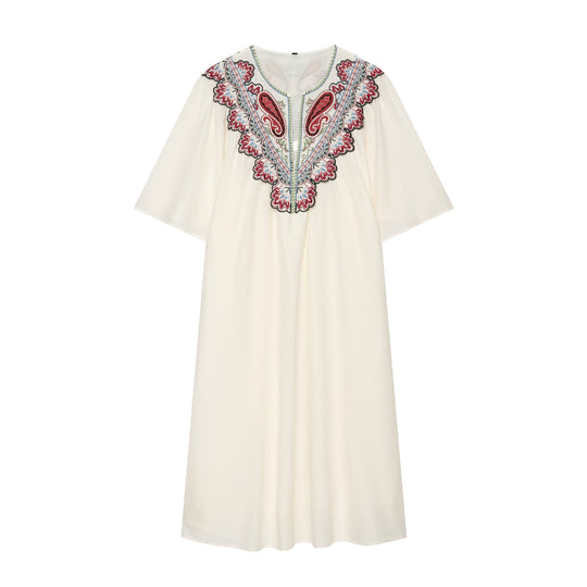 Damen Besticktes Kaftankleid mit V-Ausschnitt und weiten Fledermausärmeln Shop Nory