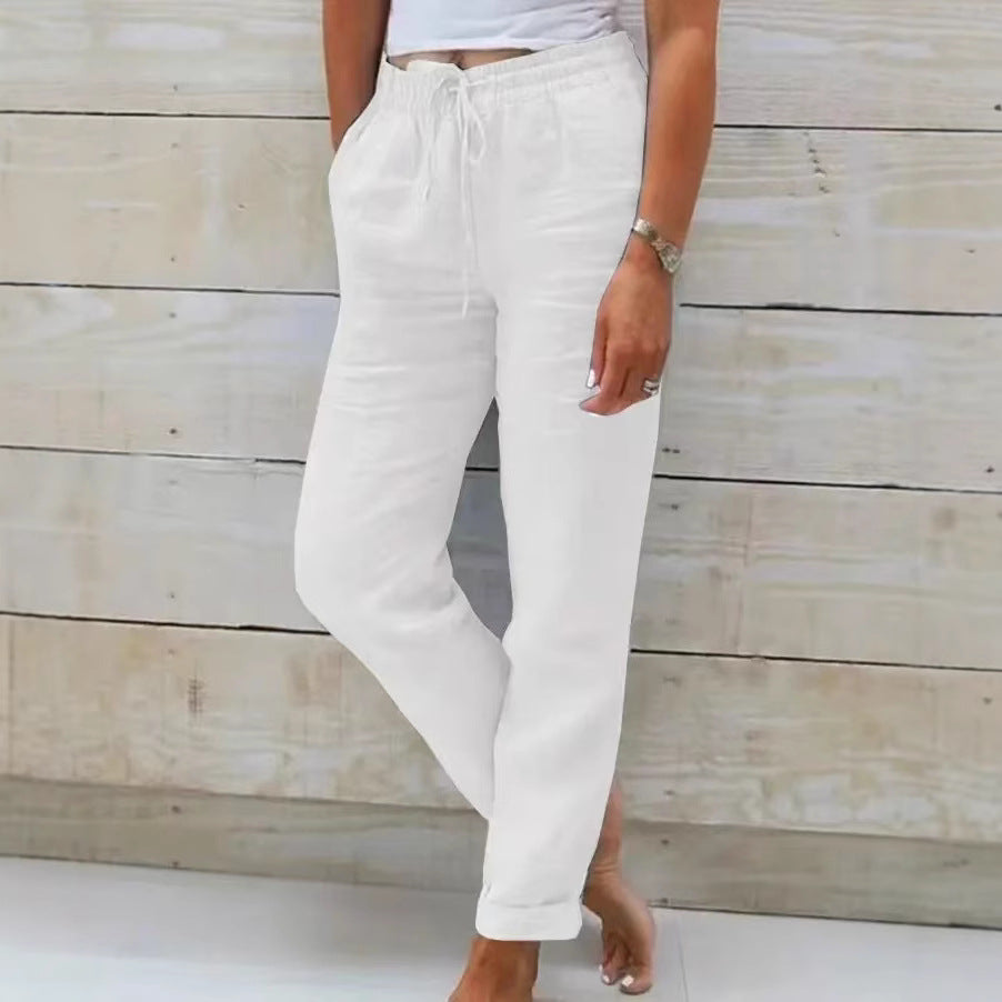 Damen nan lässige Leinenhose mit elastischem Bund Kordelzug und Seitentaschen Shop Nory