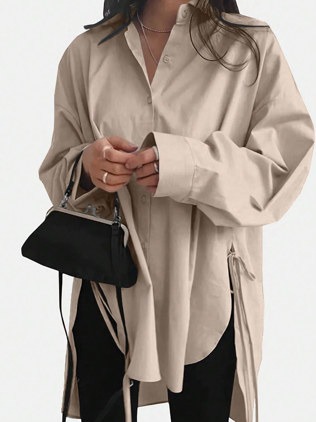 Damen Oversized Langbluse mit Tunnelzug und weitem Manschettenärmel Shop Nory