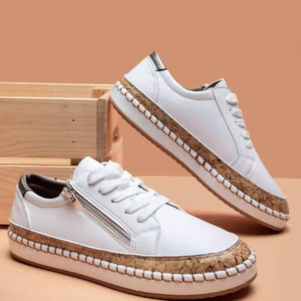 Damen Modische Sneaker mit buntem Muster und hochwertigem Korkrand