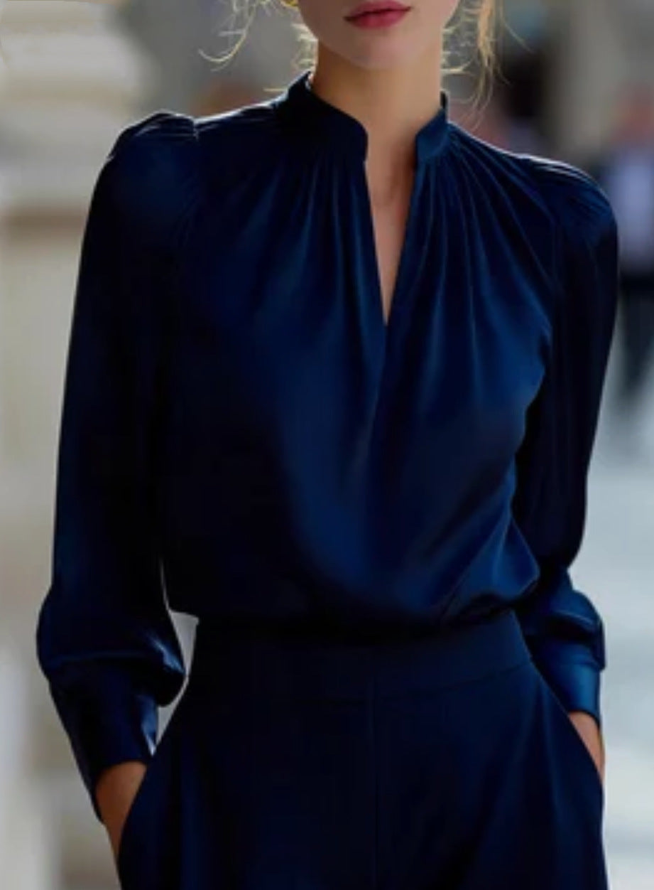 Damen Elegante Bluse mit Stehkragen und Bouffant-Ärmeln Shop Nory