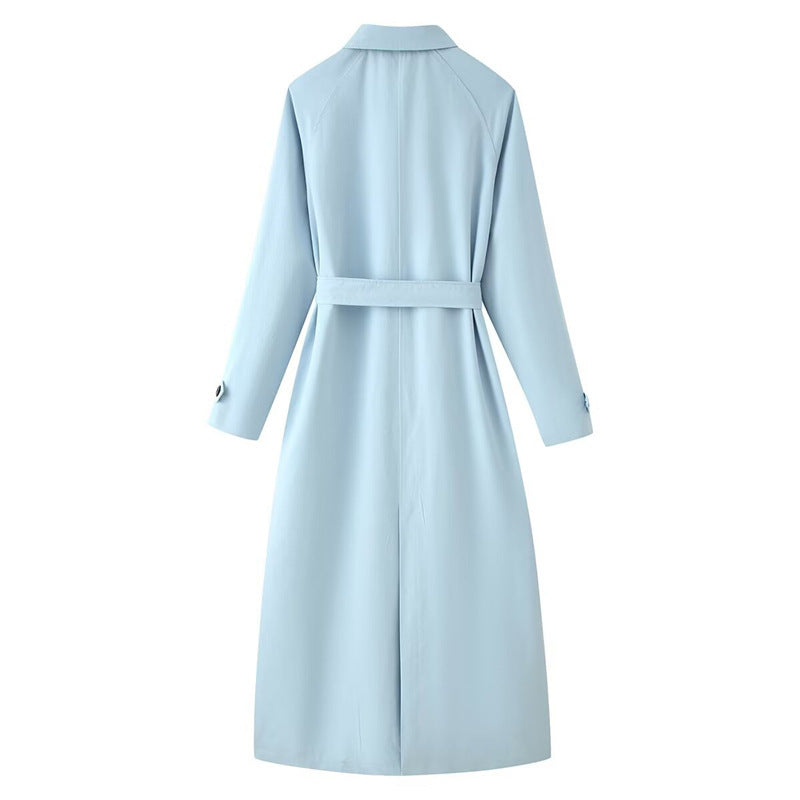 Damen langer taillierter Trenchcoat mit Bindegürtel und Hemdkragen Shop Nory
