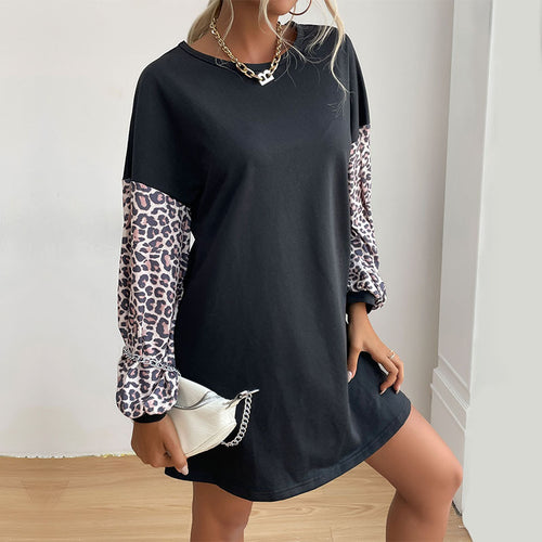 Damen Oversized Sweaterkleid mit Leo-Ärmeln und Rundhalsausschnitt Shop Nory