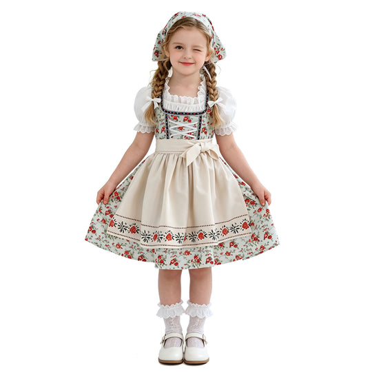 Damen nan Kinderdirndl Trachtenkleid mit Spitzenbluse Schürze und Kopftuch Shop Nory