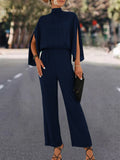 Damen Eleganter Jumpsuit mit fließendem Cape-Design und hochgeschlossenem Ausschnitt