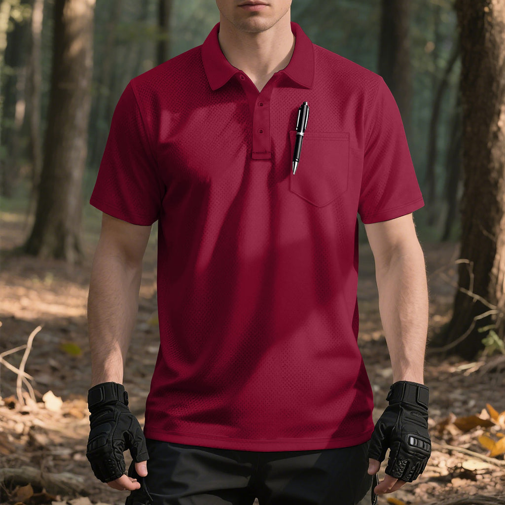 Herren nan funktionelles Kurzarm-Poloshirt mit Brusttasche, eingearbeiteter Stiftlasche und mikroperforierter Belüftung