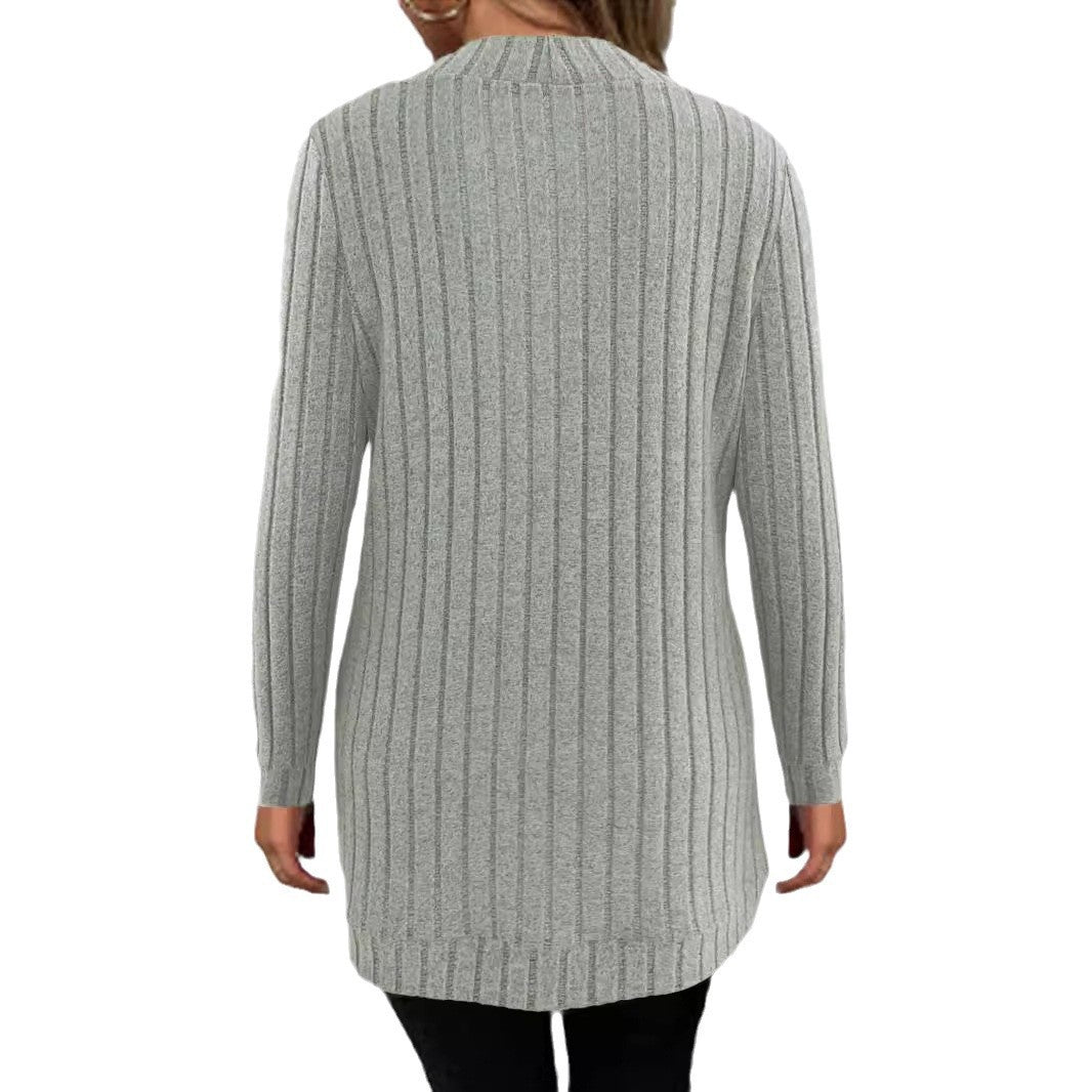 Damen Langer Offener Rippstrick-Cardigan mit abgerundetem Saum Shop Nory