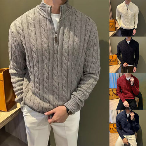 Herren Grobstrickpullover mit hohem Kragen und Reißverschluss Shop Nory