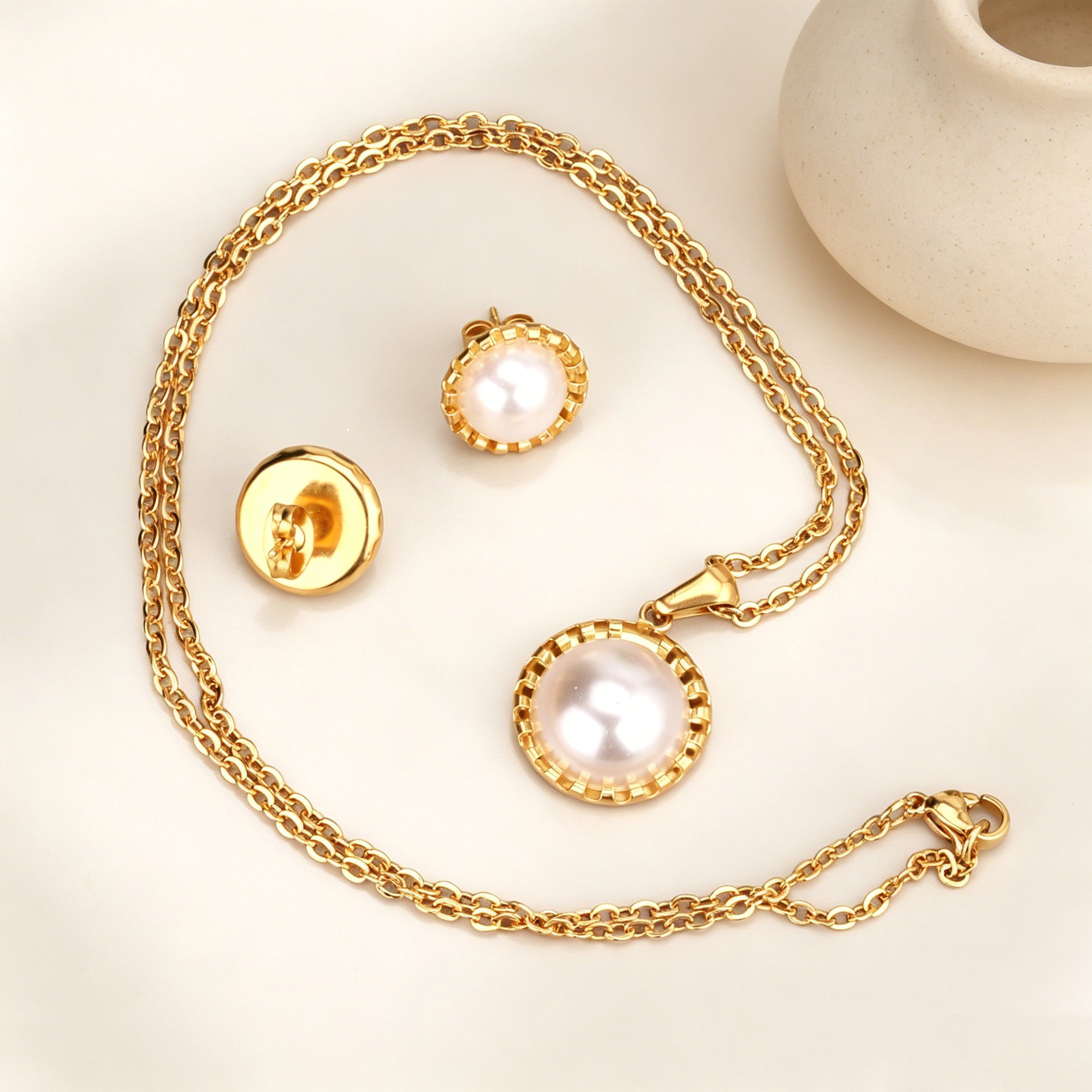 Damen Schmuckset mit Edelstahl-Halskette und elegantem Perlen-Aanhänger Shop Nory