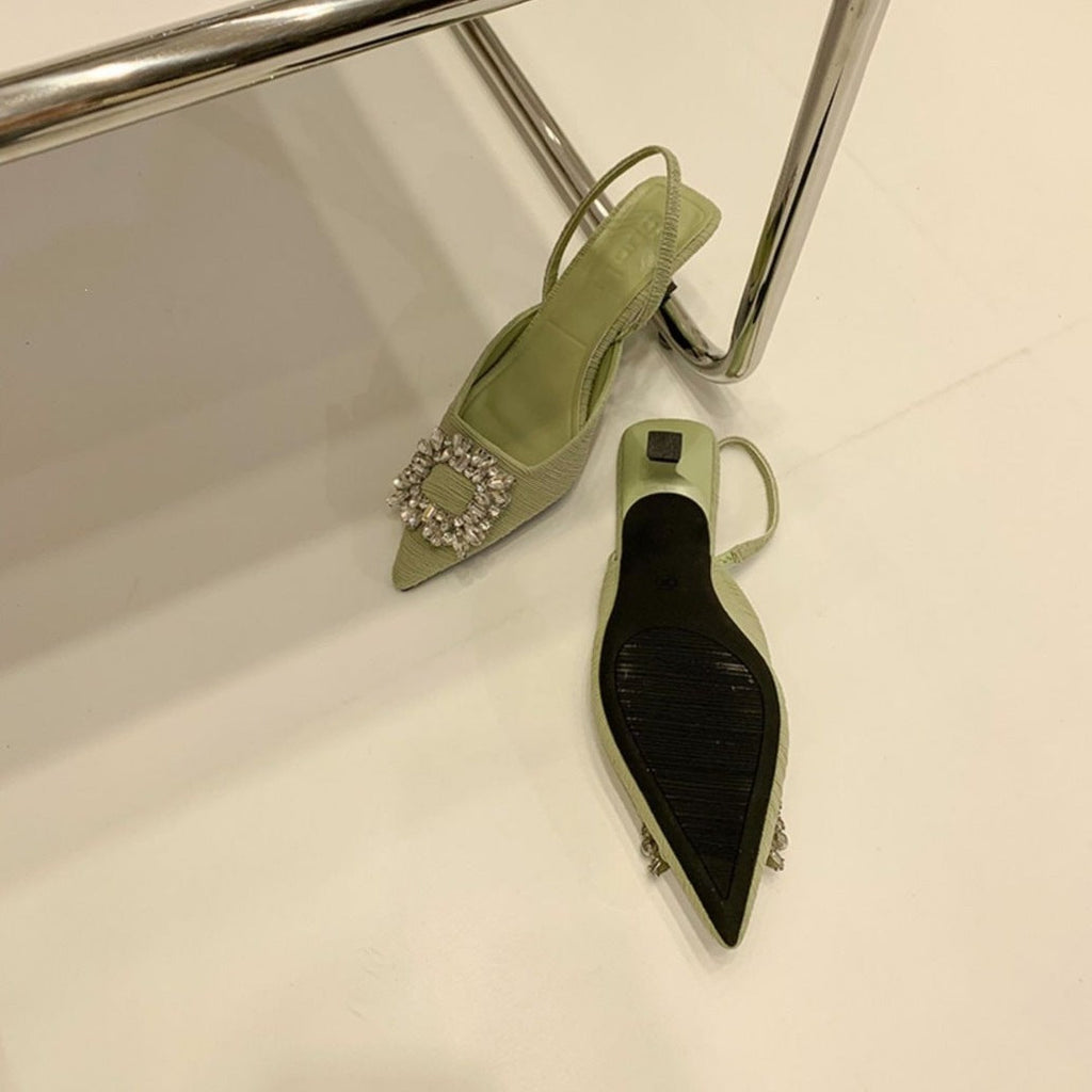 Damen Slingback-Pumps mit glänzenden Zierstein-Applikationen Shopnory